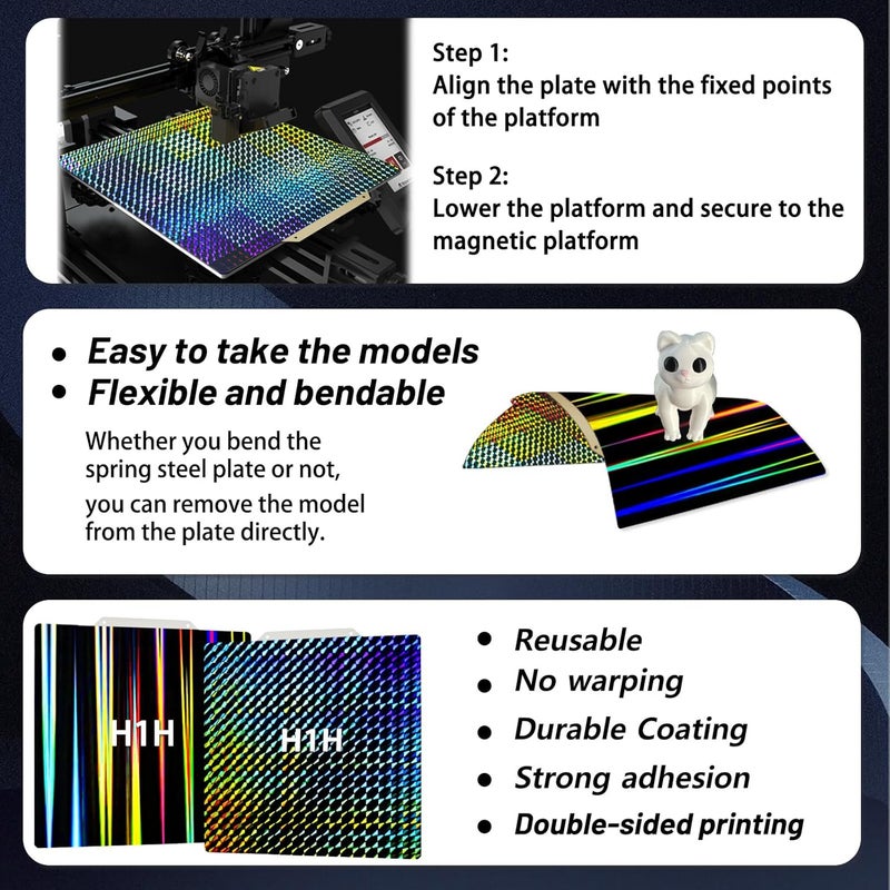 Wefuit H1H Build Plate for Adventurer 5M/5X/Neptune 3 Pro/Neptune 4/Ender 3/Ender 3 Pro/Ender 3 V2/Ender 3 V2 Neo/Ender 3 Neo/Ender 3 S1 3D Printer,235x235 mm Flexible Spring Steel Plate - Image 2